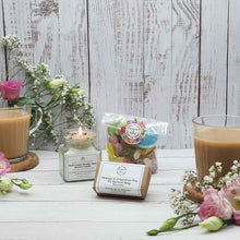 Load image into Gallery viewer, Candle, Soap + Vegan Sweets 'Thinking Of You' Gift Box | Soy Wax Candle | Palm Oil Free Soap Bar | Vegan Sweets
