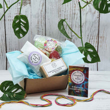 Load image into Gallery viewer, Eco Friendly Budget Gift Set | Soy Wax Tea Light | Natural Soap Bar | Vegan Sweets