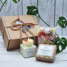 Load image into Gallery viewer, Candle, Big Soap + Sweets Gift Box | Soy Wax Candle | Palm Oil Free Soap | Vegan Sweets |