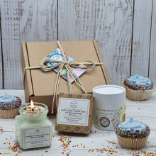 Load image into Gallery viewer, Eco Soy Candle, Handmade Soap &amp; Wild Flower Seedball Birthday Gift Box
