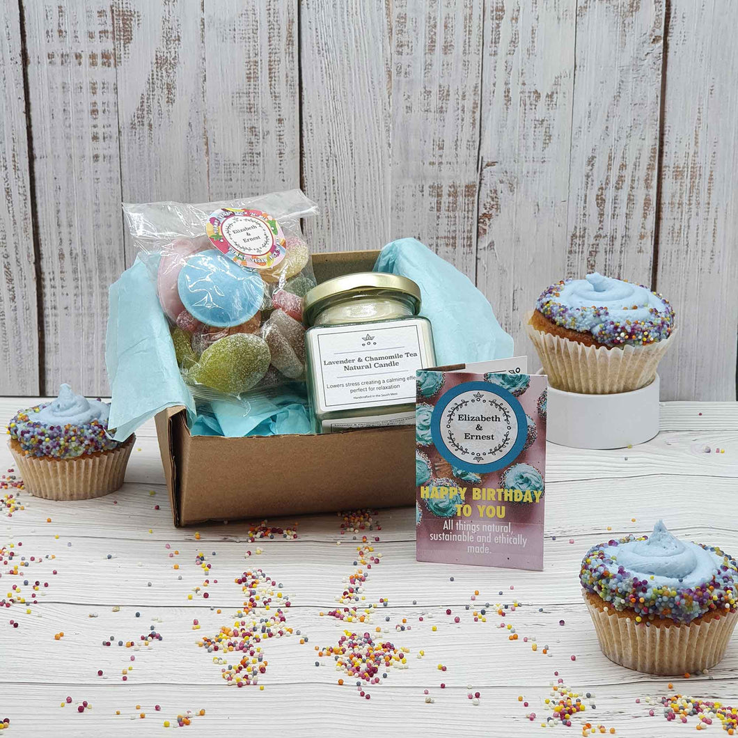Candle + Sweets Birthday Gift Box | Soy Wax Candle | Vegan Sweets