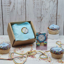 Load image into Gallery viewer, Tealight, Small Soap + Sweets Birthday Box  | Soy Wax Tealight | Natural Soap Bar | Vegan Sweets
