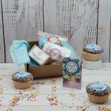 Load image into Gallery viewer, Tealight, Small Soap + Sweets Birthday Box  | Soy Wax Tealight | Natural Soap Bar | Vegan Sweets
