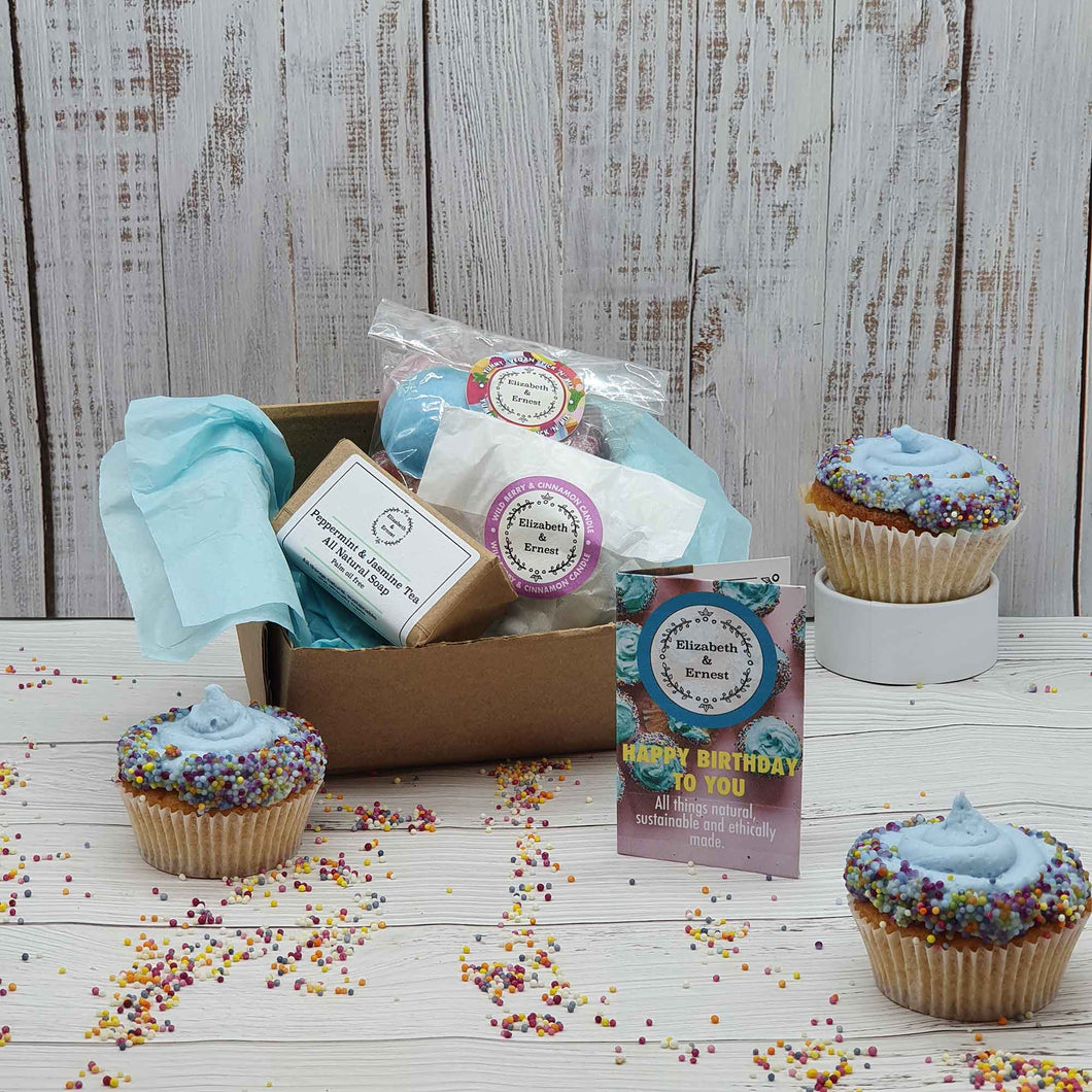 Tealight, Small Soap + Sweets Birthday Box  | Soy Wax Tealight | Natural Soap Bar | Vegan Sweets