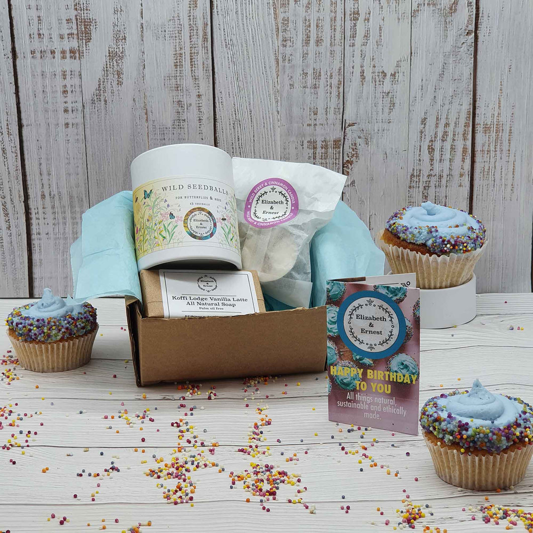Eco Wildflower seed balls, Tealight & Handmade Soap Birthday Gift Set