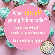 Load image into Gallery viewer, Tealight, Small Soap + Sweets Birthday Box  | Soy Wax Tealight | Natural Soap Bar | Vegan Sweets
