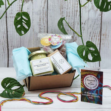 Load image into Gallery viewer, Eco Friendly &#39;Keep On Smiling&#39; Gift Box | Sustainable Plastic Free Gift Box | Candle | Soap | Vegan Sweets
