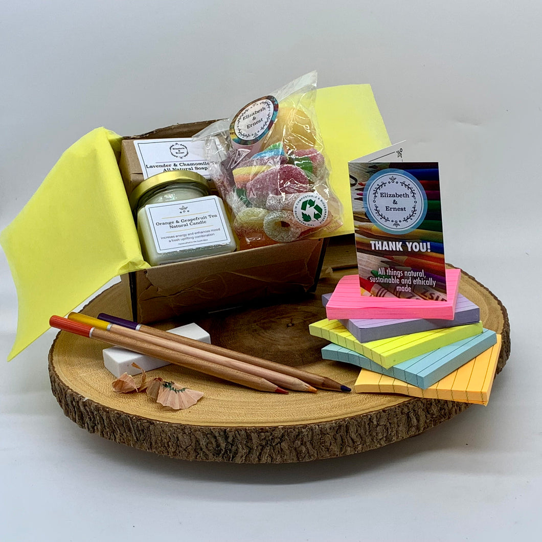 Teachers 'Thank You' Gift Box | Sustainable | Plastic-Free | Eco-Friendly | Candle | Sweets | Personalised Gift Tag | School Leavers |