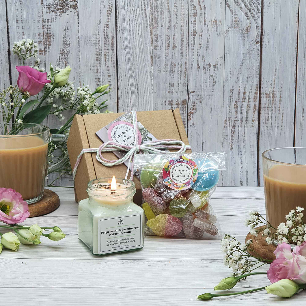 Candle and Sweets 'Thinking Of You' Gift Box | Soy Wax Candle | Vegan Sweets