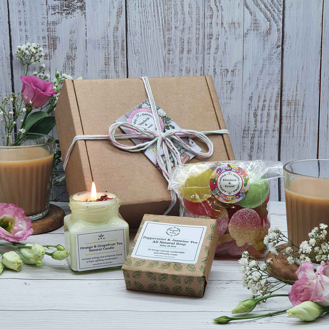 Candle, Big Soap + Sweets 'Thinking Of You' Gift Box | Soy Wax Candle | Palm Oil Free Soap | Vegan Sweets