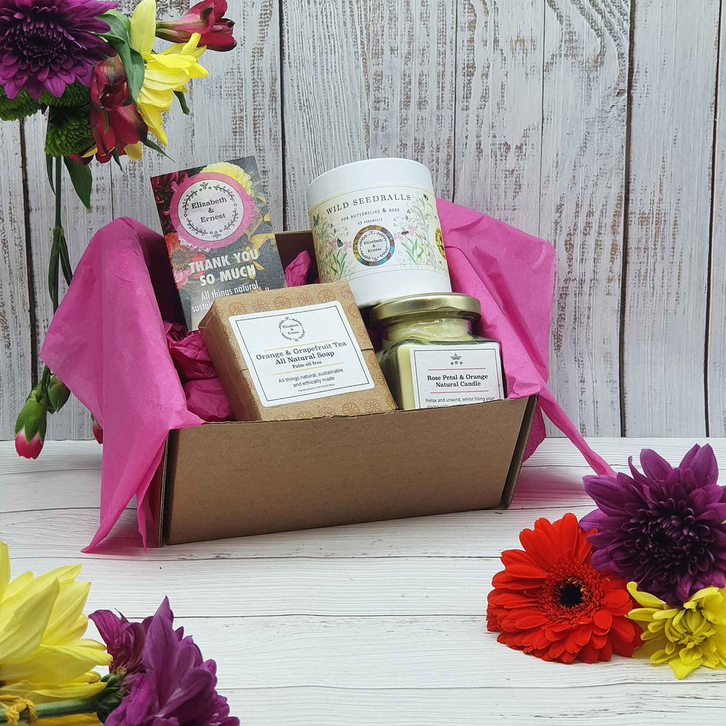 Candle, Soap + Seedballs 'Thank-You' Gift Box | Natural Soy Wax | Palm Oil Free Soap | Seed Balls