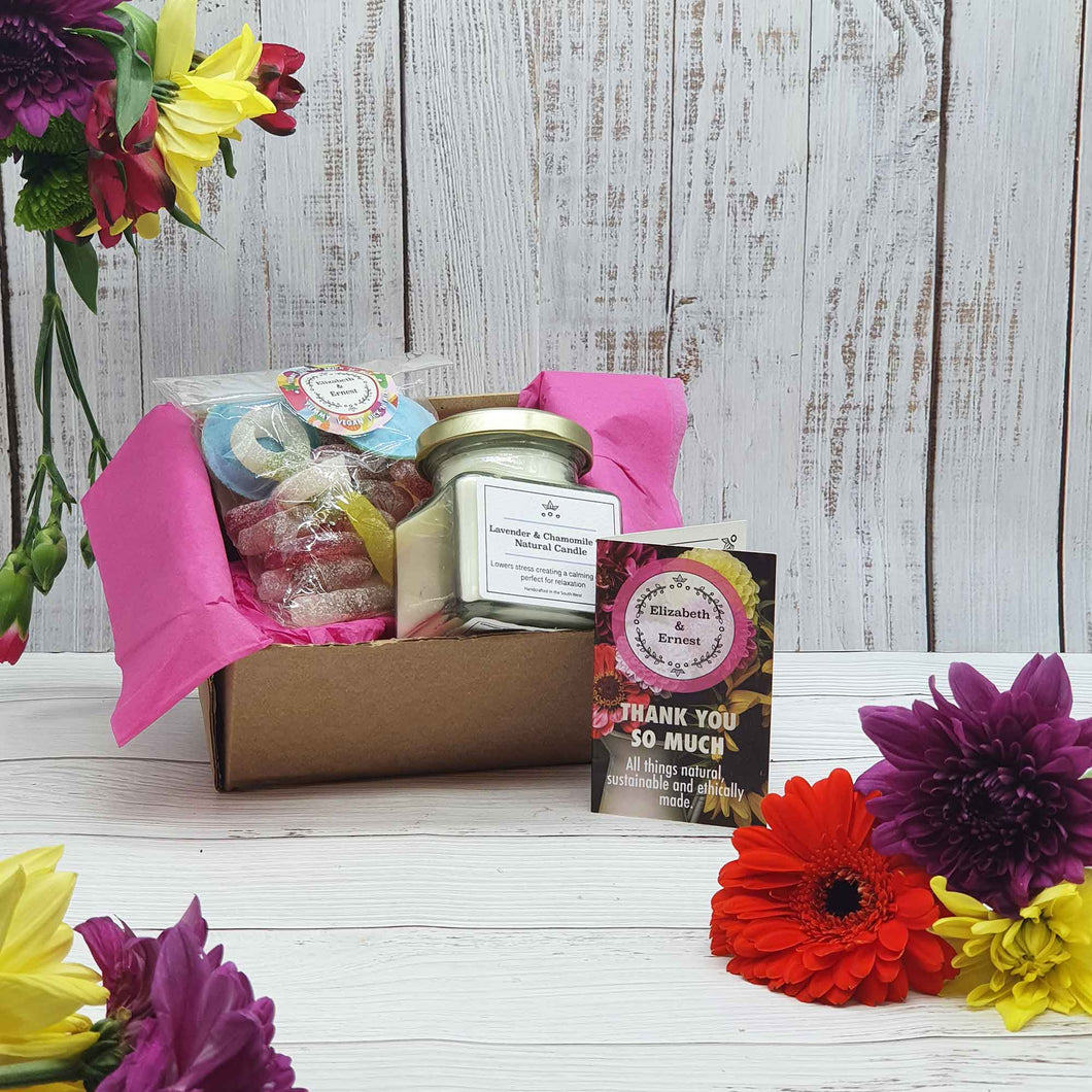 Candle + Sweets 'Thank-You' Gift Box | Soy Wax Candle | Vegan Sweets