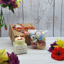 Load image into Gallery viewer, Candle + Sweets &#39;Thank-You&#39; Gift Box | Soy Wax Candle | Vegan Sweets
