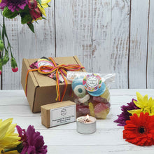 Load image into Gallery viewer, Tealight, Small Soap + Sweets &#39;Thank-You&#39; Gift Box  | Soy Wax Tealight | Natural Soap Bar | Vegan Sweets
