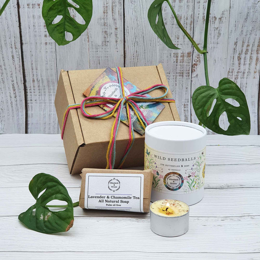 Sustainable Wild Flower Gift Set | Wild Flower Seed Balls | Travel Soap Bar | Tea Light