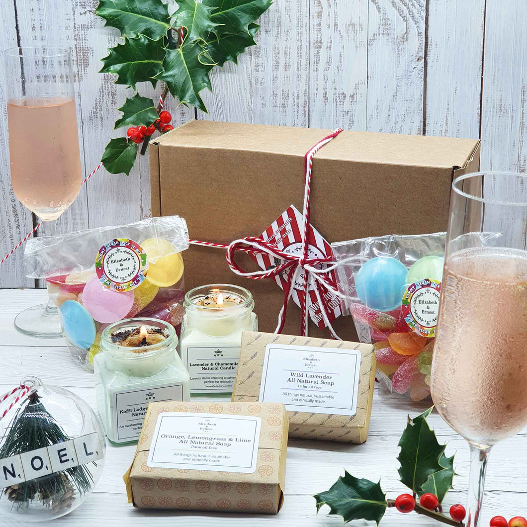 Luxury Sustainable Vegan Sweet Treat Christmas Gift Box | Soy Wax Candle | Natural Soap Bar | Vegan Sweet Mix