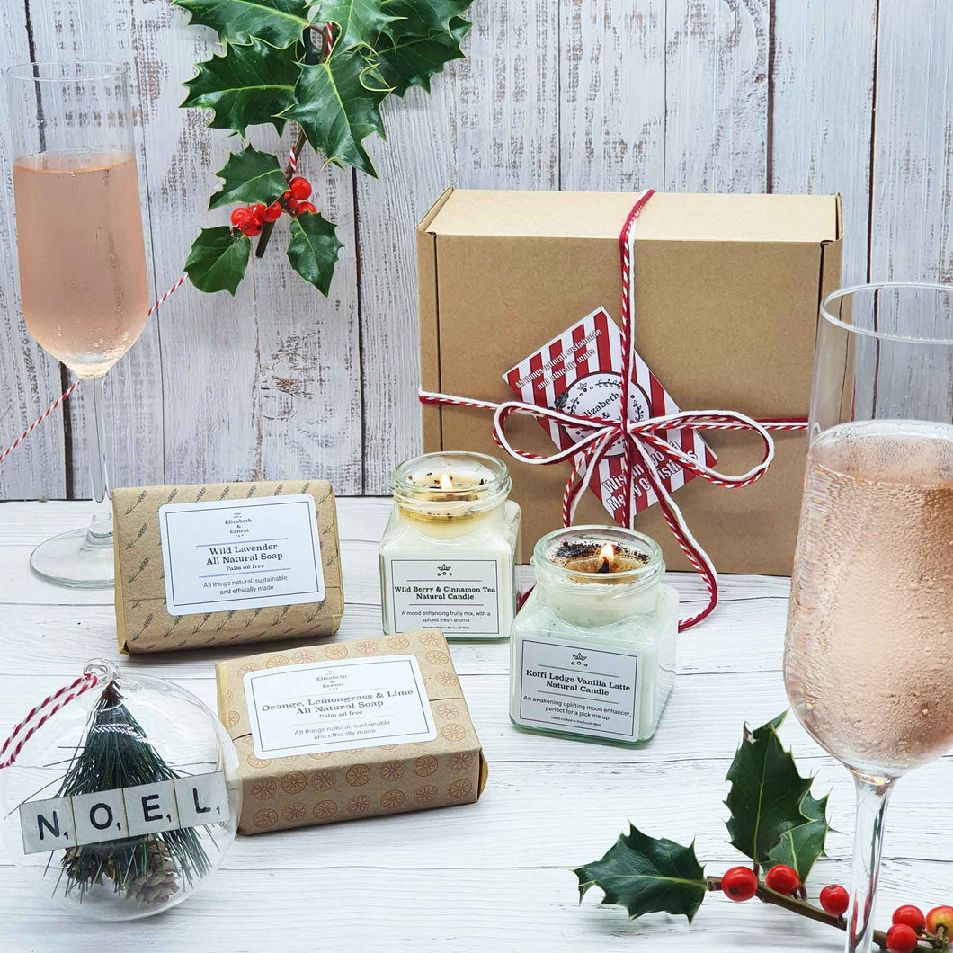 Multiple Candle & Soap Festive Eco Christmas Gift Set |  Essential Oil Soy Wax Candle | Natural Soap Bar