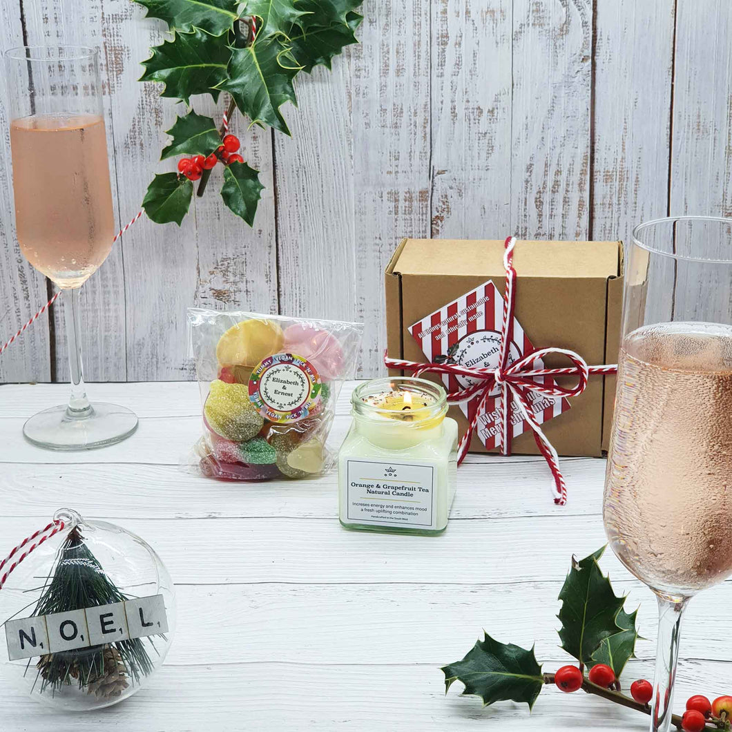 Eco Friendly 'Nice Noel' Gift Box | Soy Wax Candle | Vegan Pick 'n' Mix Sweets