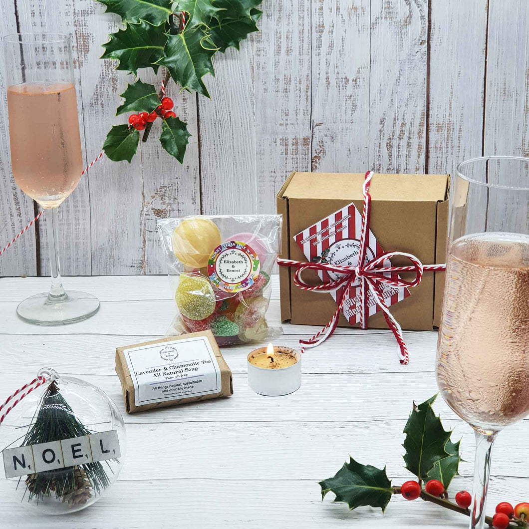 Eco Friendly Festive Gift Box | Soy Tea light | Natural Soap Bar | Vegan Sweets