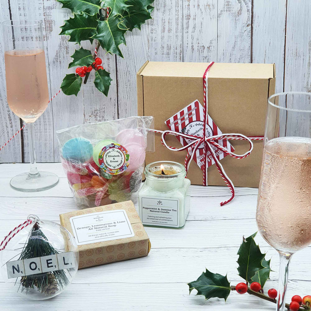 Sustainable Sweet Treat Christmas Gift Box | Soy Wax Candle | Natural Soap Bar | Vegan Sweet Mix
