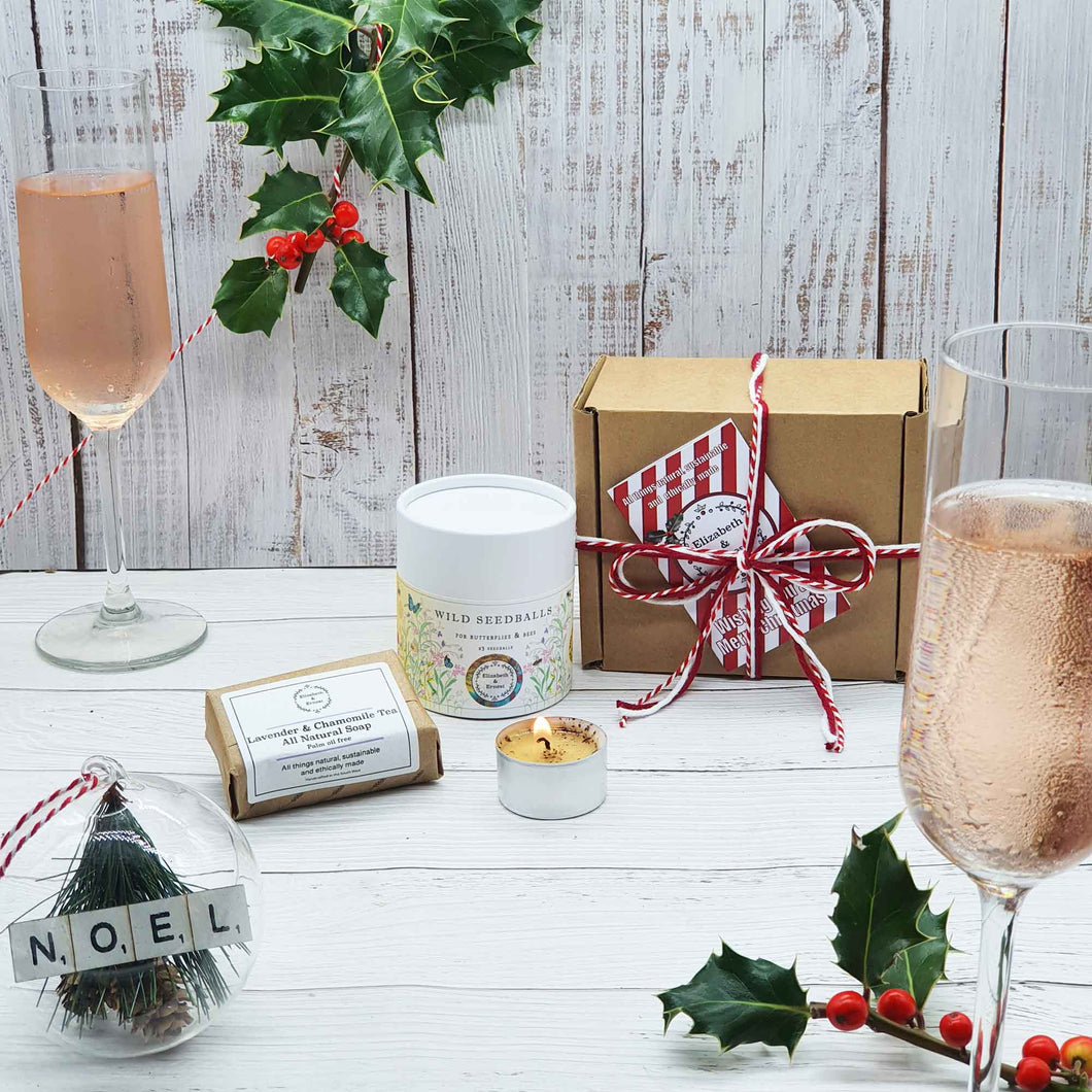 Merry Christmas Eco Gift Box | Tea Light | Natural Soap Bar | Wild Flower Seed Balls